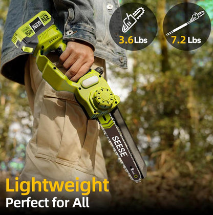 A 2-in-1 mini chainsaw