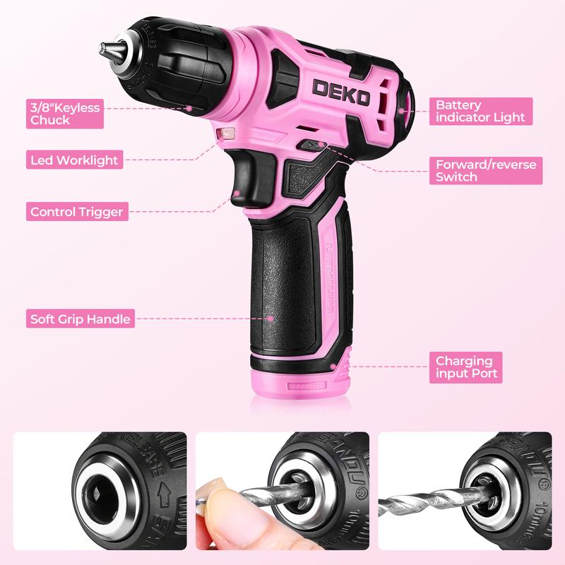 DEKO 8V Cordless Drill Set – 126-Piece Household Tool Set
