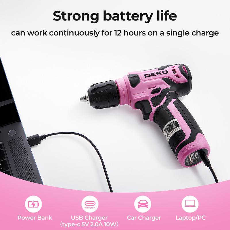 DEKO 8V Cordless Drill Set – 126-Piece Household Tool Set