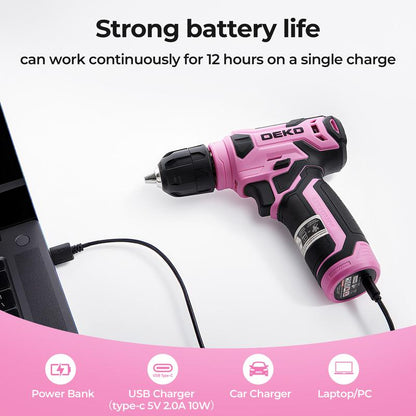 DEKO 8V Cordless Drill Set – 126-Piece Household Tool Set