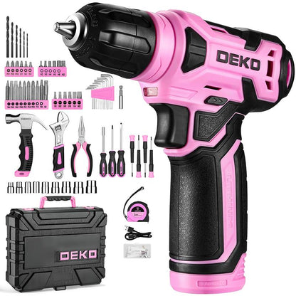 DEKO 8V Cordless Drill Set – 126-Piece Household Tool Set