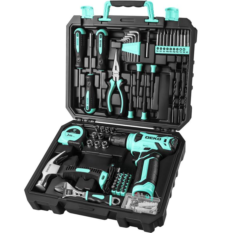 DEKO 8V Cordless Drill Set – 126-Piece Household Tool Set