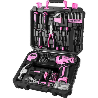 DEKO 8V Cordless Drill Set – 126-Piece Household Tool Set