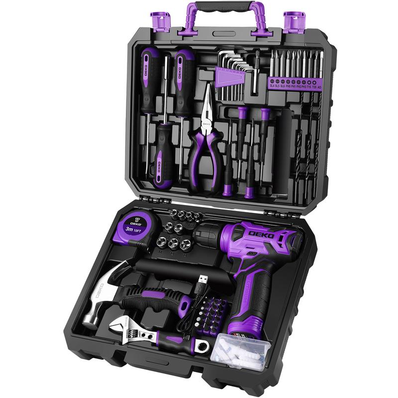 DEKO 8V Cordless Drill Set – 126-Piece Household Tool Set