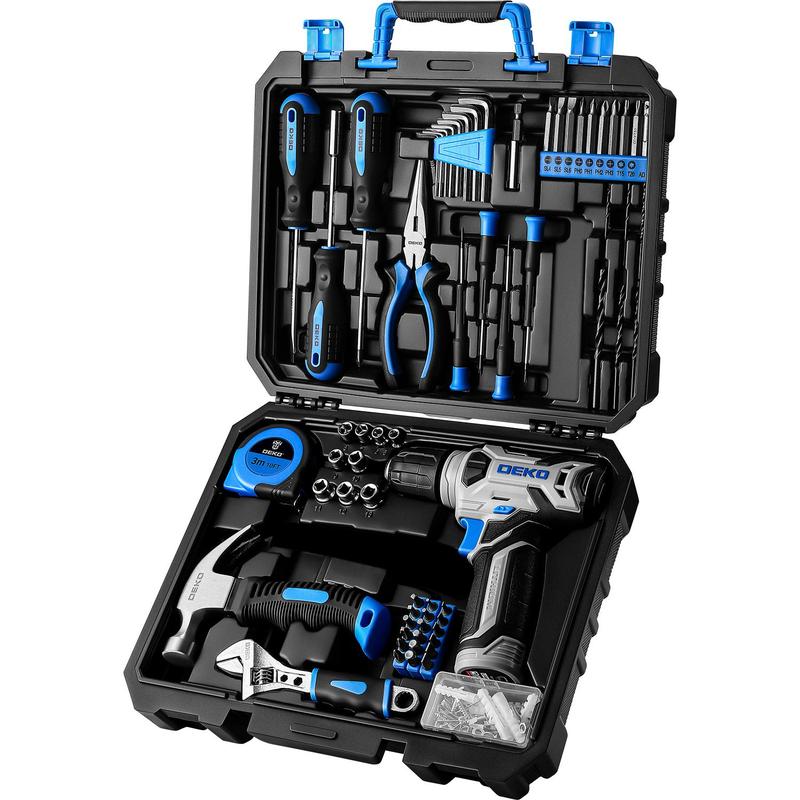 DEKO 8V Cordless Drill Set – 126-Piece Household Tool Set
