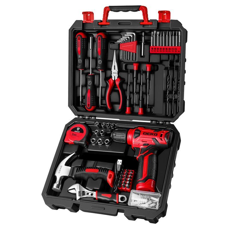 DEKO 8V Cordless Drill Set – 126-Piece Household Tool Set