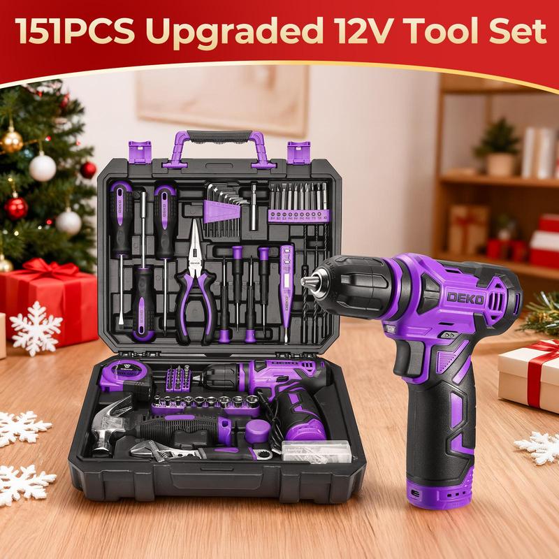 DEKO 8V Cordless Drill Set – 126-Piece Household Tool Set
