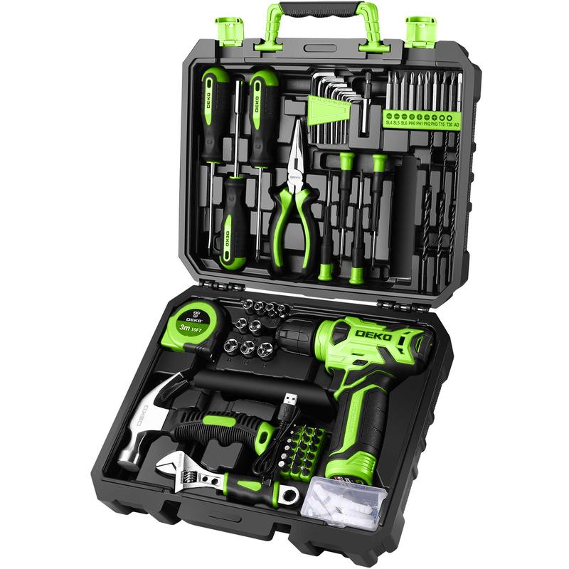 DEKO 8V Cordless Drill Set – 126-Piece Household Tool Set