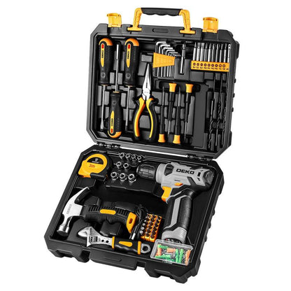DEKO 8V Cordless Drill Set – 126-Piece Household Tool Set